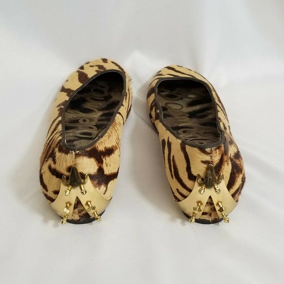 Sam Edelman JOYA Calf Hair Tiger Print Spike Heel Hidden Low Wedge Ballet Flats - Picture 4 of 11